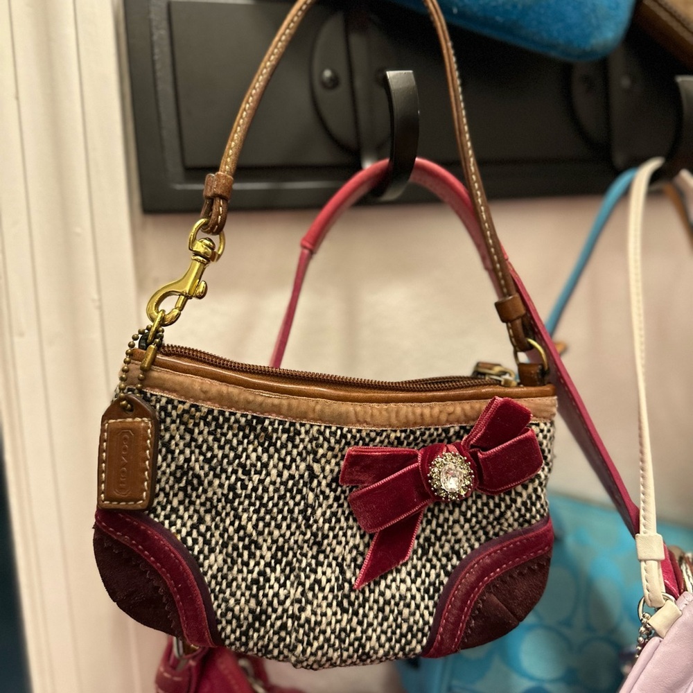 Coach Y2K Soho Tweed Wristlet with bow